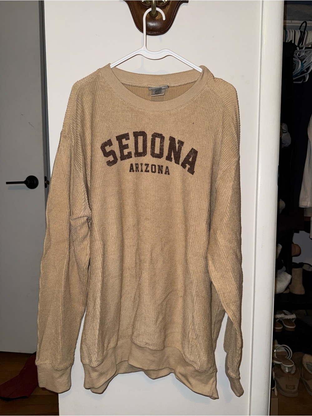 Ribbed Beige Crewneck Sweatshirt